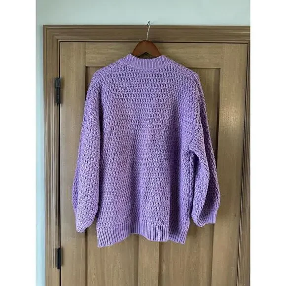 Zyia Active Lilac Petra Chunky Knit Cardigan Puff Sleeves Women’s size Small - Picture 7 of 15